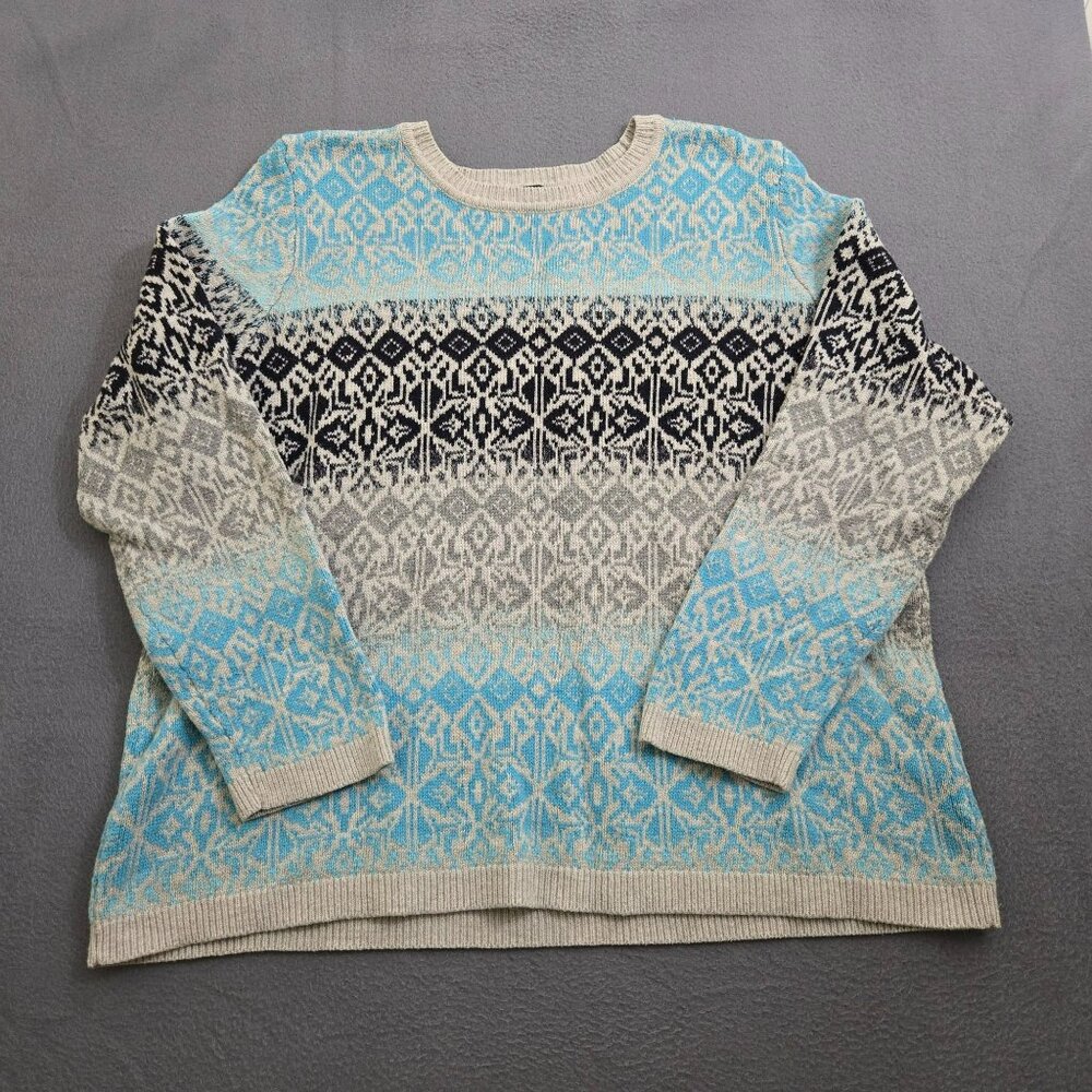 Talbots Women Petite 2XP Blue Gray Fair Isle Pullover Knit Sweater